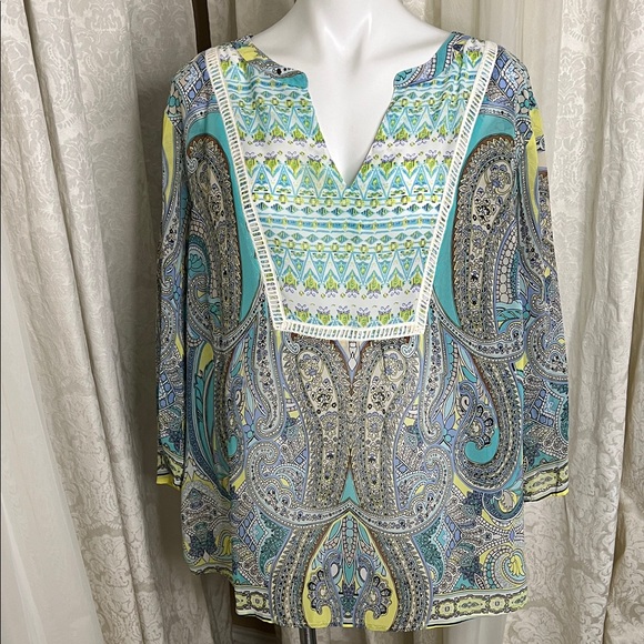 Valerie Stevens Tops - Valerie Stevens Aqua and Blue Paisley Blouse